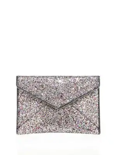Shop Rebecca Minkoff Leo Glitter Leather Envelope Clutch In Silver
