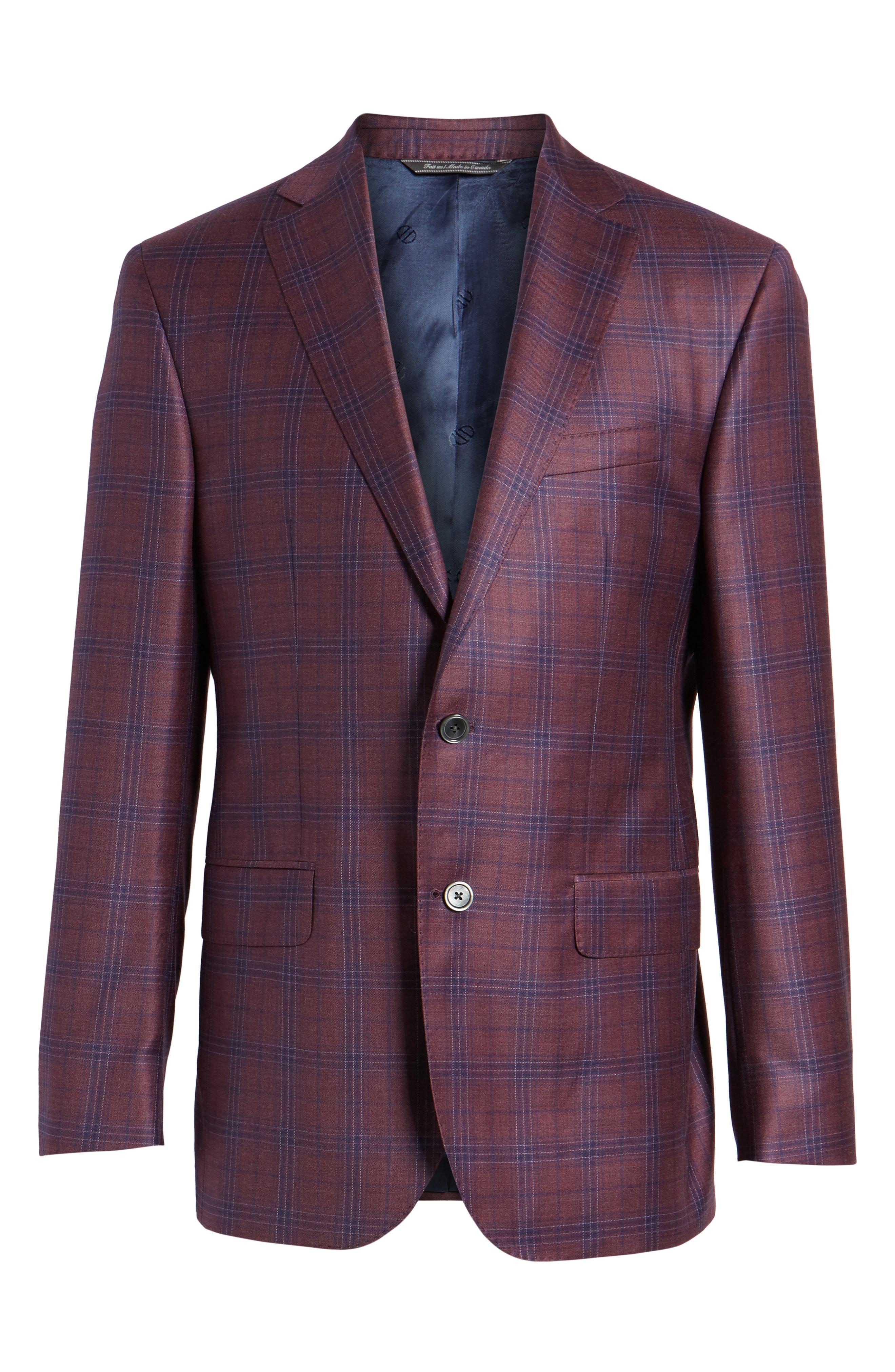 David Donahue Connor Classic Fit Plaid Wool Sport Coat In Burgundy ...