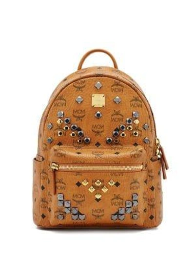 Shop Mcm Small Stark M Stud Small Coated Canvas Backpack In Cognac