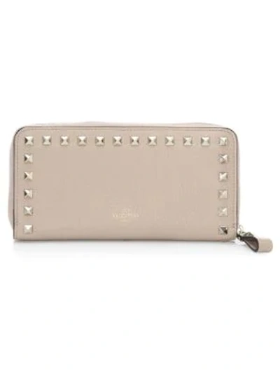 Shop Gucci Women's Rockstud Zip-around Continental Leather Wallet In Poudre