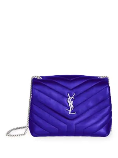 Shop Saint Laurent Lou Lou Monogram Matelasse Metallic Leather Chain Shoulder Bag In Blue