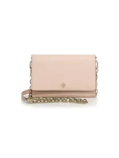 Shop Tory Burch Robinson Leather Chain Wallet In Pale Apricot