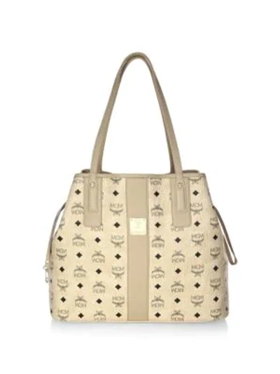 Shop Mcm Women's Medium Liz Reversible Visetos Leather Shopper In Beige