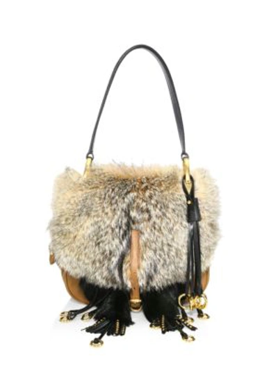 Shop Prada Pattina Fox Fur & Leather Shoulder Bag In Natural