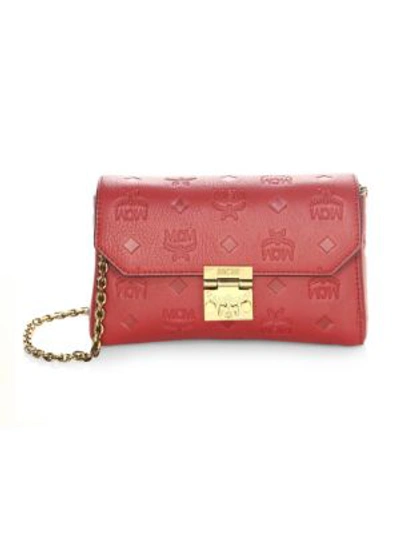 Shop Mcm Millie Leather Clutch In Ruby Tan