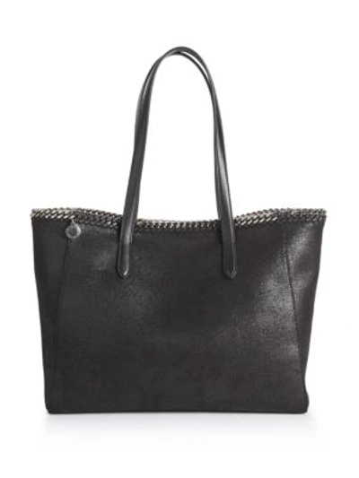 Shop Stella Mccartney Falabella Small Faux Leather East-west Tote In Black
