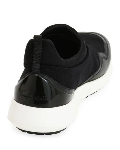 Shop Ferragamo Men's Neoprene %26 Leather Trainer Sneakers In Black