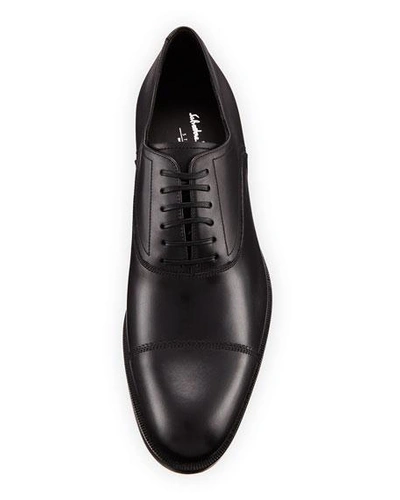 Shop Ferragamo Men's Calf Leather Lace-up Dress Oxford In Black