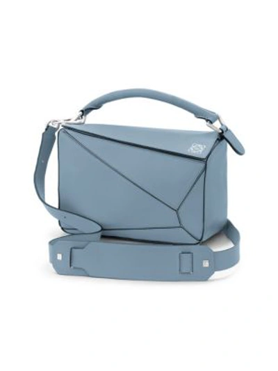 Shop Loewe Puzzle Small Leather Shoulder Bag In Stone Blue