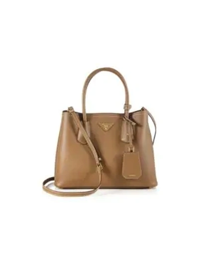 Shop Prada Double Leather Tote In Cannella