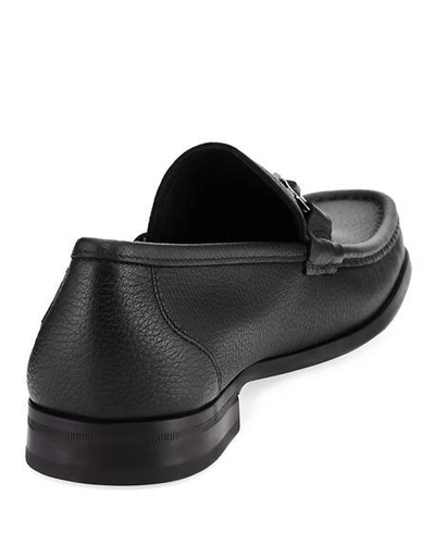 Shop Ferragamo Men's Grandioso Grained Calfskin Gancini Loafer In Nero