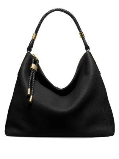 Shop Michael Kors Skorpios Leather Hobo Bag In Black