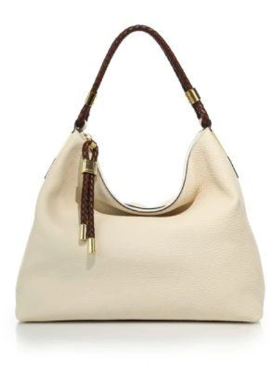 Shop Michael Kors Skorpios Leather Hobo In Vanilla