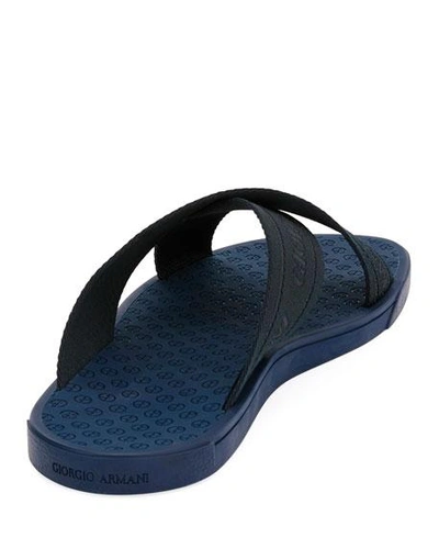 Shop Giorgio Armani Logo Jacquard Crisscross Slide Sandals In Blue