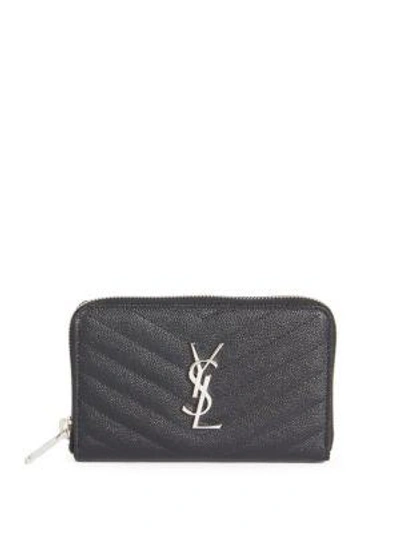 Shop Saint Laurent Monogram Compact Matelassé Leather Zip-around Wallet In Black