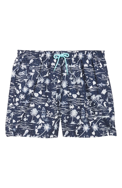 Shop Trunks Surf & Swim Co. Swami Tropical Island Board Shorts In Marine/ Blue Heron