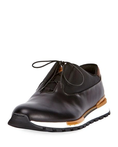 Shop Berluti Men's Fast Track Torino Glazed Calf Leather Sneaker In Black