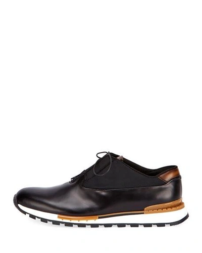 Shop Berluti Men's Fast Track Torino Glazed Calf Leather Sneaker In Black