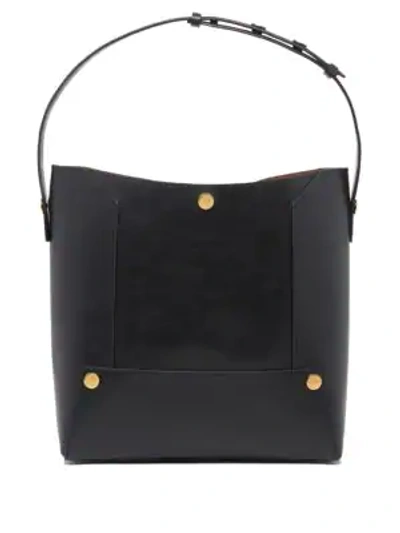 Shop Stella Mccartney Popper Small Faux Leather Bucket Bag In Black