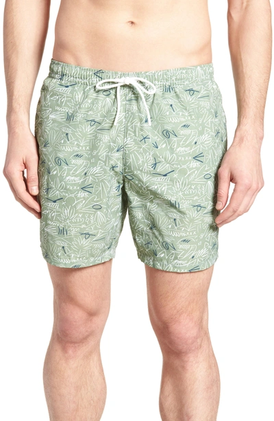 Shop Lacoste Flowing Print Swim Trunks In Copenhagen/ Aquatic-white