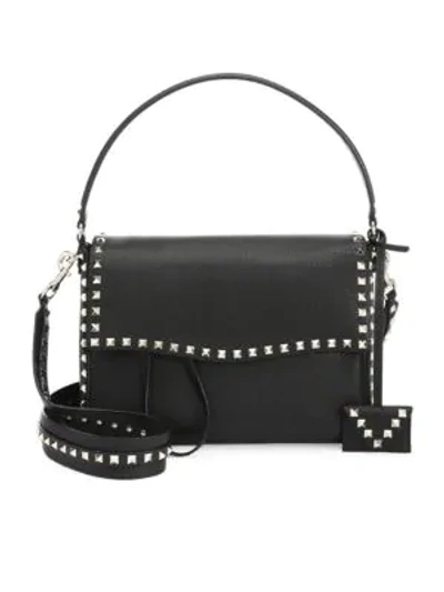 Shop Valentino Studded Large Leather Shoulder Bag In Black