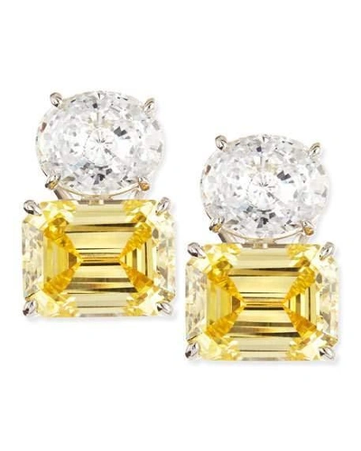 Shop Fantasia By Deserio 26.0 Tcw White Oval & Canary Emerald-cut Stud Earrings In Canary/clear