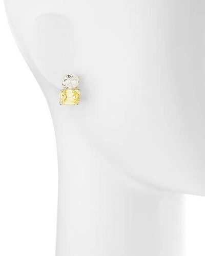 Shop Fantasia By Deserio 26.0 Tcw White Oval & Canary Emerald-cut Stud Earrings In Canary/clear