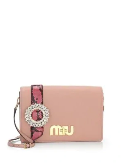 Shop Miu Miu Floral Belt Buckle Shoulder Bag In Orchid