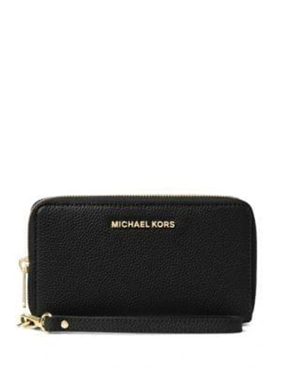 Shop Michael Michael Kors Large Mercer Leather Phone Case In Black