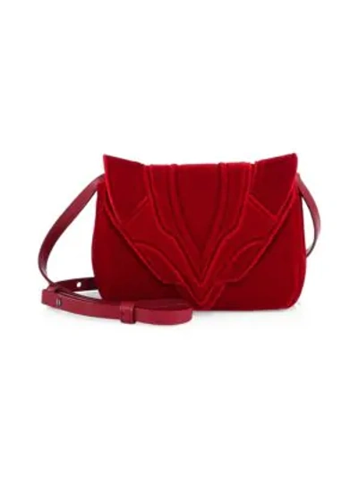 Shop Elena Ghisellini Felix Small Velvet Crossbody Bag In Red