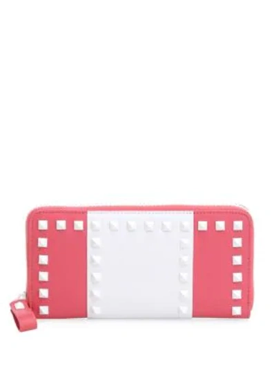 Shop Valentino Studded Two-tone Leather Continental Wallet In Pink