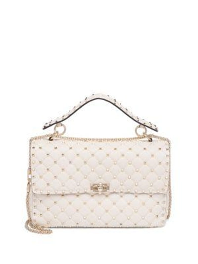 Shop Valentino Rockstud Medium Quilted Leather Chain Shoulder Bag In Ivory