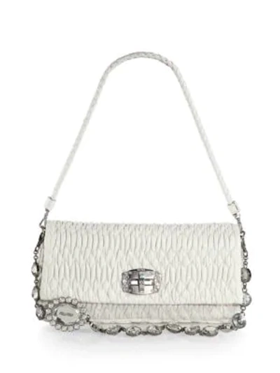 Shop Miu Miu Double-strap Quilted Leather Shoulder Bag In Bianco