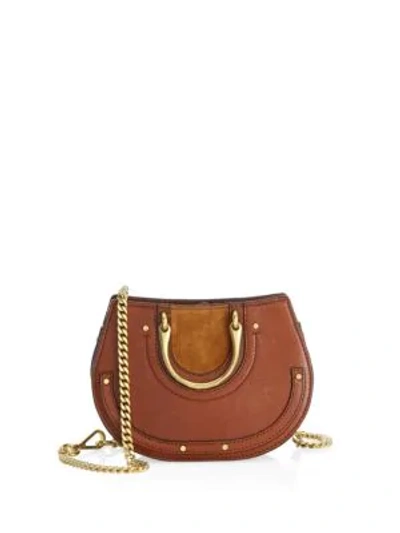 Shop Chloé Pixie Mini Round Leather Shoulder Bag In Saffron Red