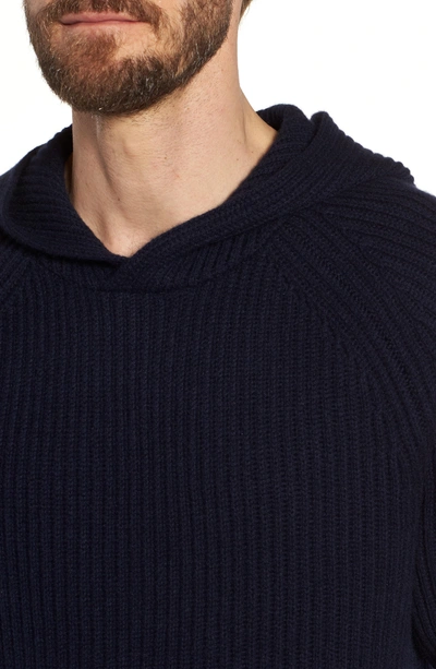 Shop James Perse Regular Fit Rib Knit Cashmere Hoodie In Blue
