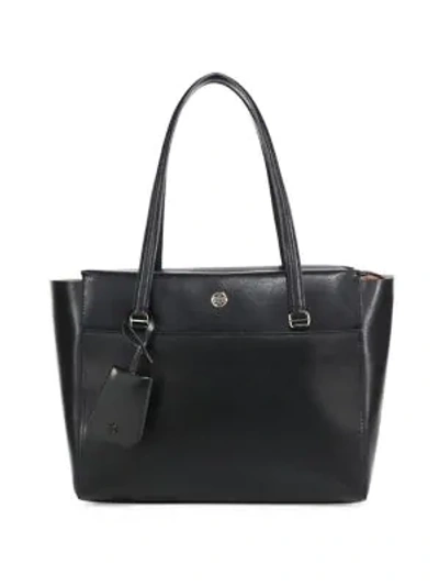 Shop Tory Burch Parker Small Leather Tote In Black