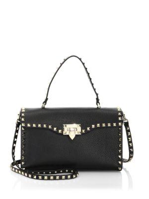 Valentino Garavani Rockstud Small Leather Top-handle Bag In Black ...