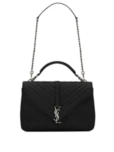 Shop Saint Laurent Large College Monogram Matelasse Leather Shoulder Bag In Black