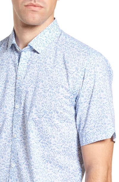 Shop Zachary Prell Defazio Leaf Print Short Sleeve Sport Shirt In Ice Blue