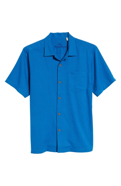 Shop Tommy Bahama Royal Bermuda Silk Blend Camp Shirt In Cobalt Sea