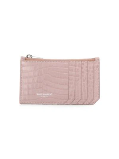 Shop Saint Laurent Stamped Leather Card Case In Light Pink