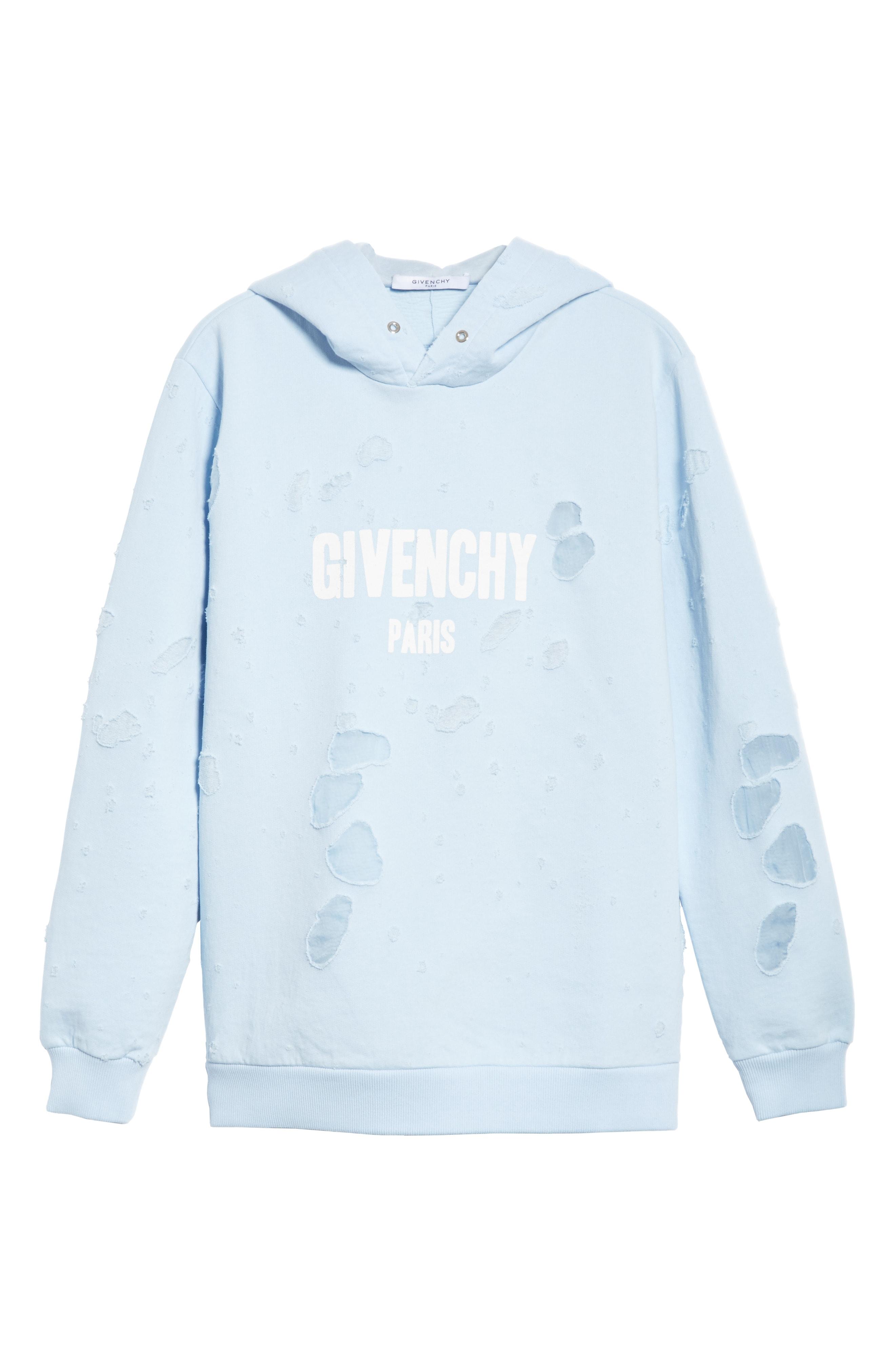 givenchy distressed hoodie baby blue