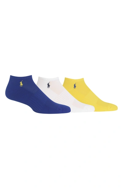 Shop Polo Ralph Lauren 3-pack Technical Sport Socks In Royal/ White/ Yellow