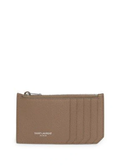 Shop Saint Laurent Fragments Leather Zip Card Case In Taupe
