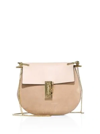 Shop Chloé Mini Drew Leather & Suede Saddle Bag In Cement Pink