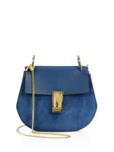 Shop Chloé Mini Drew Suede & Leather Saddle Bag In Majolica Blue