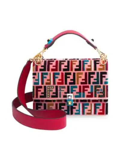 Shop Fendi Kan I Embroidered Leather Shoulder Bag In Strawberry