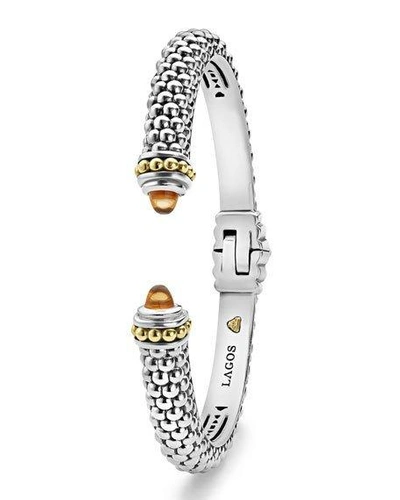 Shop Lagos 8mm Sterling Silver Caviar Hinge Cuff Bracelet In Citrine