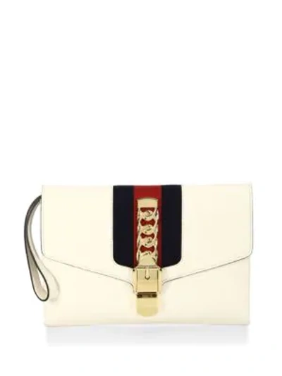 Shop Gucci Sylvie Leather Wristlet In White