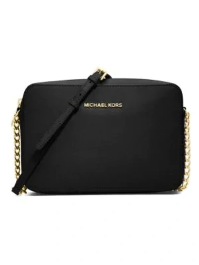 Shop Michael Michael Kors Women's Large Jet Set Leather Camera Bag In Black